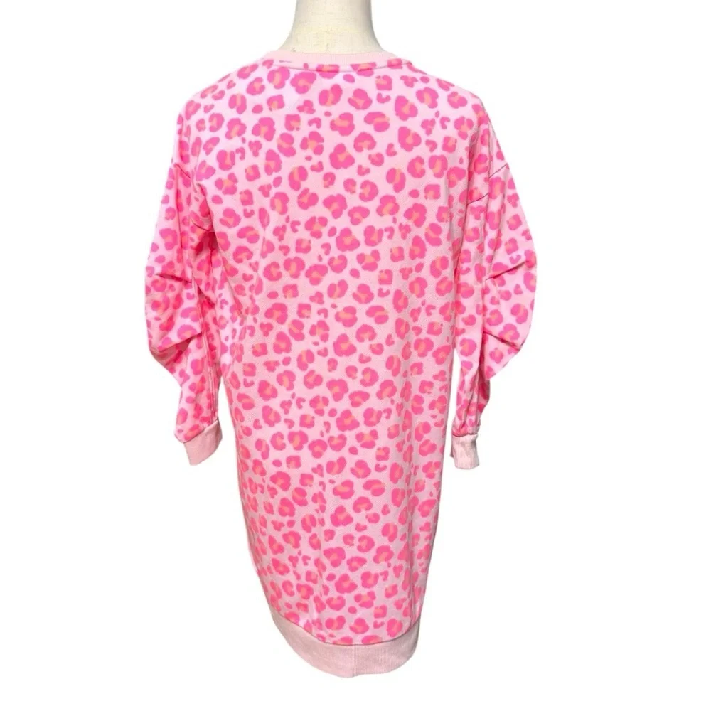 Cabana by Crown & Ivy Pink Leopard Print Sweatshirt Dress Women’s Large NWT - Picture 3 of 10